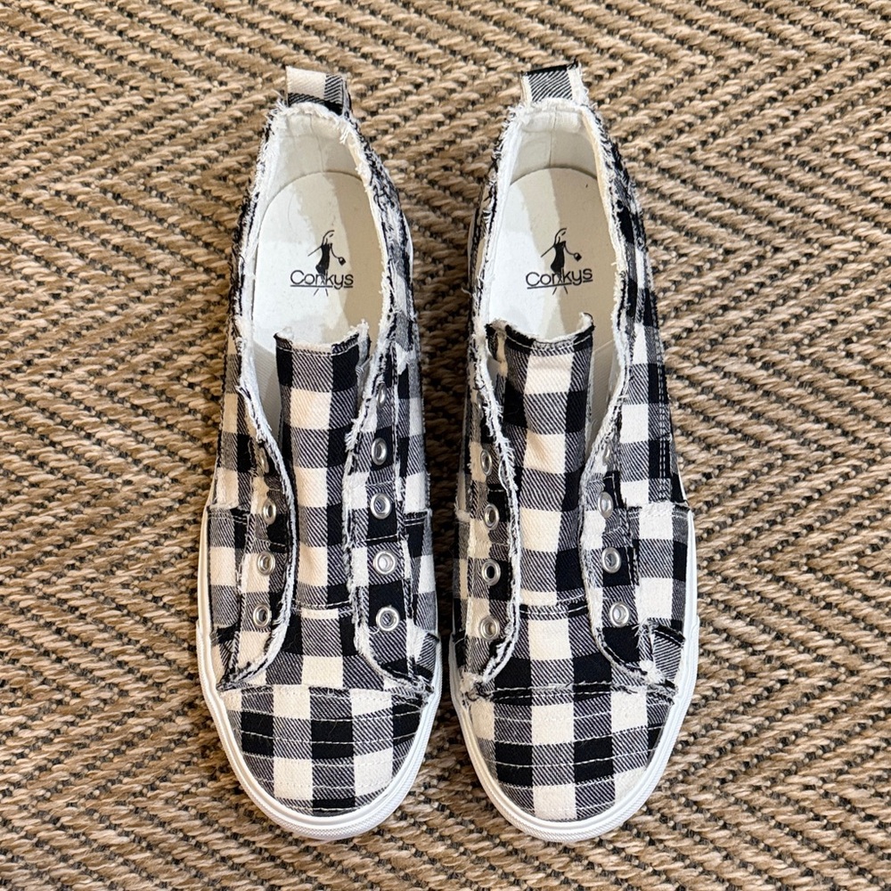 Women’s - Size 10- Slip On Sneakers. Black & White Checker. NWOT and Never Worn.